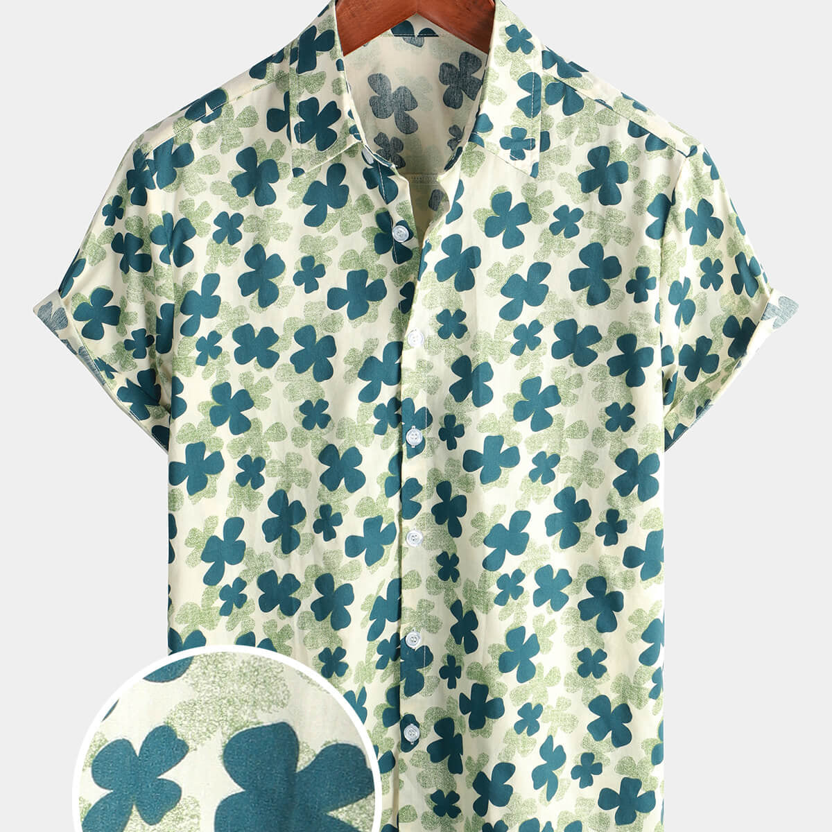 Men's Holiday Flower Print Button Up Floral Short Sleeve Beach Shirt