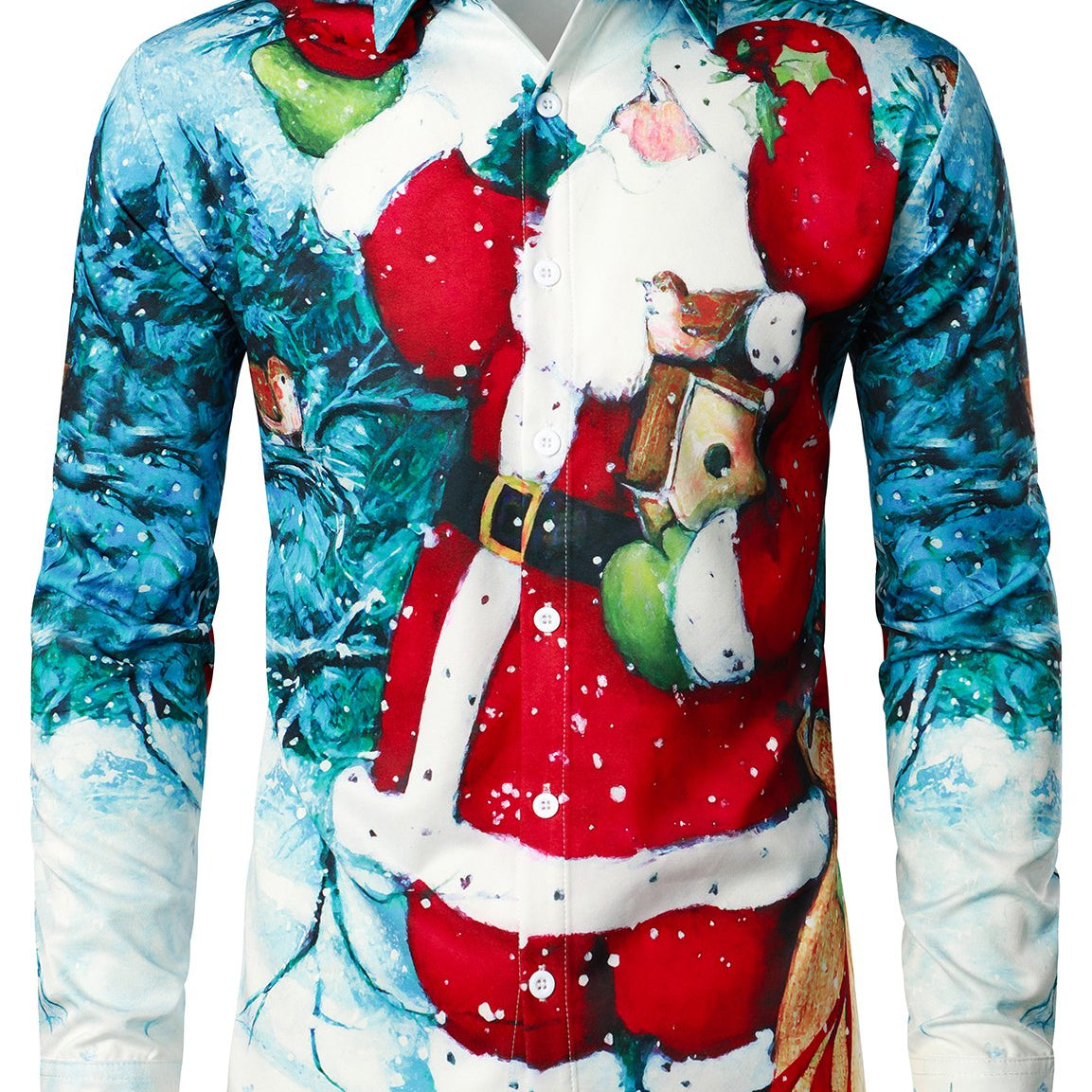 Men's Santa Claus Christmas Print Regular Fit Long Sleeve Shirt