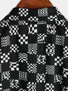 Men's Cotton Black & White Checkerboard Plaid Top Casual Checkered Short Sleeve Shirt