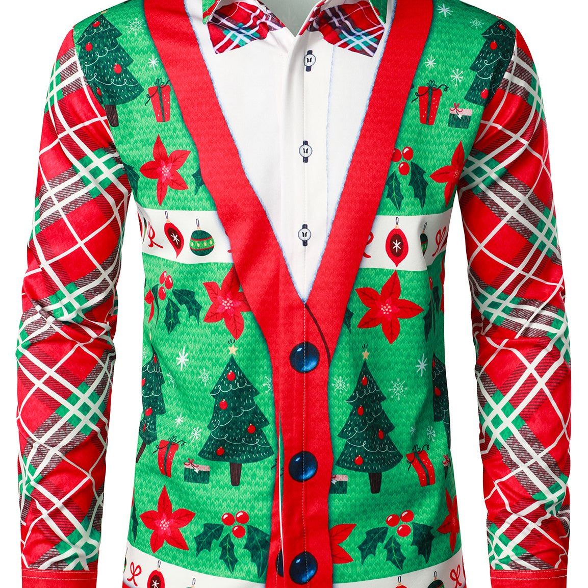 Men's Christmas Themed Regular Fit Red Plaid Long Sleeve Shirt