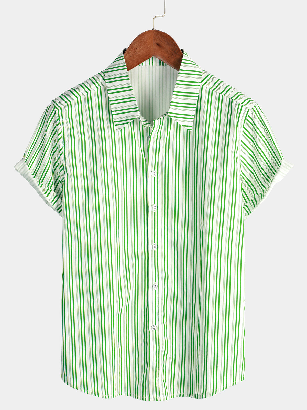 Men's Cotton Green Breathable Stripe Short Sleeve Shirt