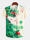 Men's Beige Christmas Print Regular Fit Short Sleeve Shirt