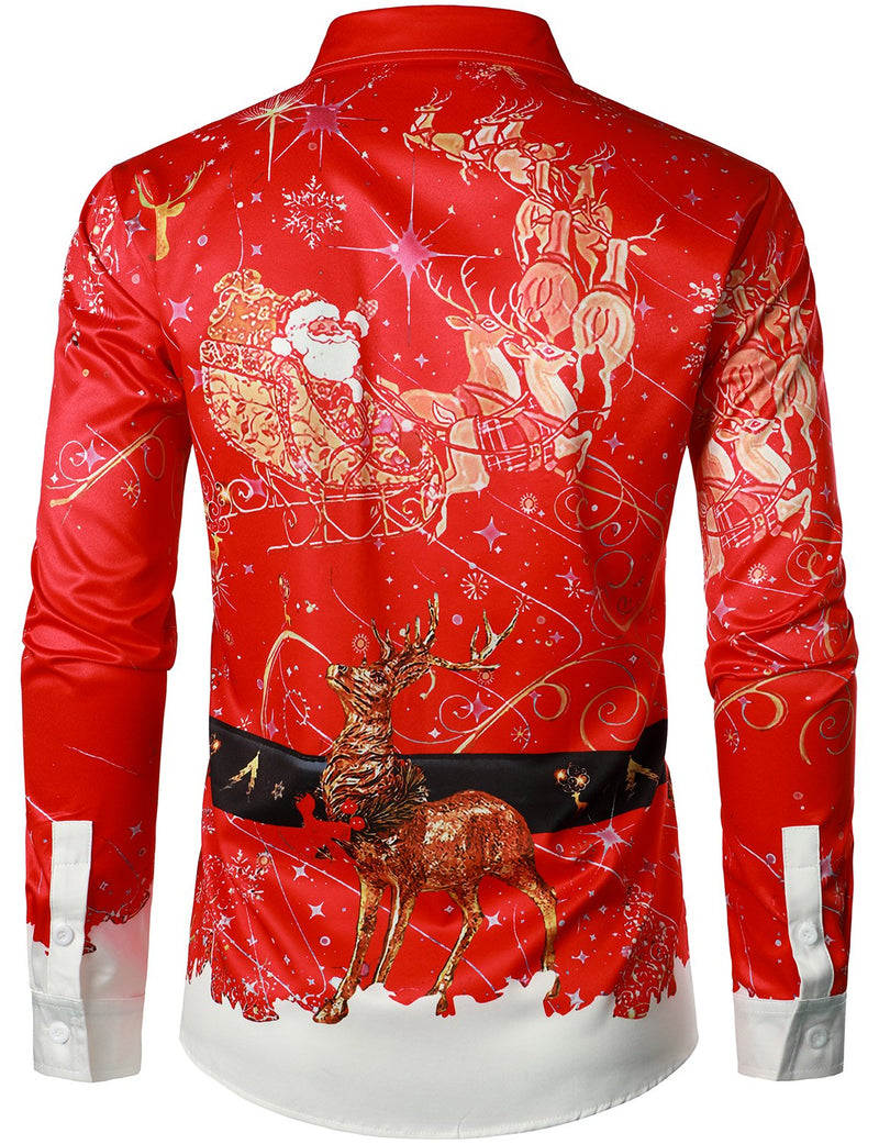Bundle Of 2 | Men's Christmas Santa Xmas Happy New Year Fireworks Long Sleeve Shirt