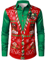 Men's Christmas Themed Print Green and Red Long Sleeve Shirt