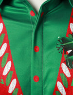 Men's Christmas Themed Print Green and Red Long Sleeve Shirt
