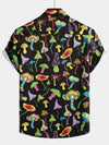 Men's Colorful Magic Mushroom Art Graphic Nature Vintage Plant Lapel Short Sleeve Shirt