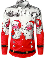 Men's Santa Claus Christmas Carol Music Vintage Top Button Up Short Sleeve Xmas Party Shirt