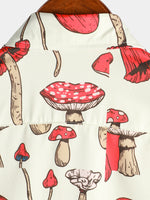 Men's Mushroom Plant Print Holiday Short Sleeve Shirt