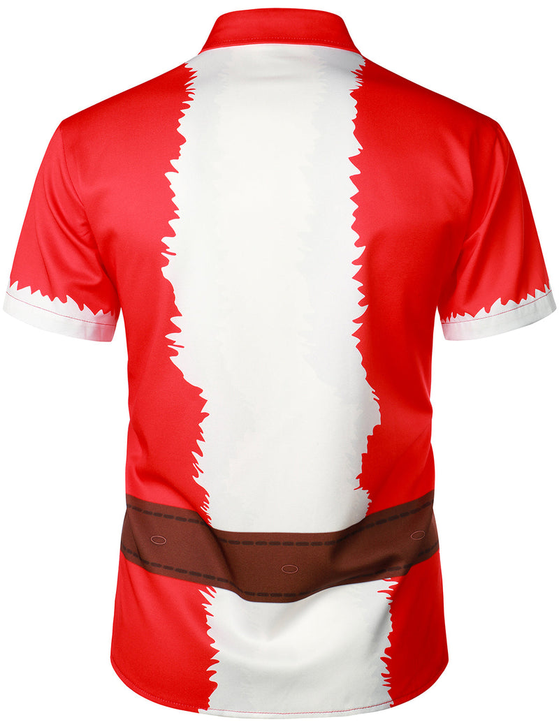 Men's Christmas Funny Santa Claus Xmas Costume Red Short Sleeve Shirt