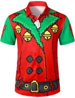 Men's Christmas Party Costume Button Up Ugly Xmas Short Sleeve Shirt