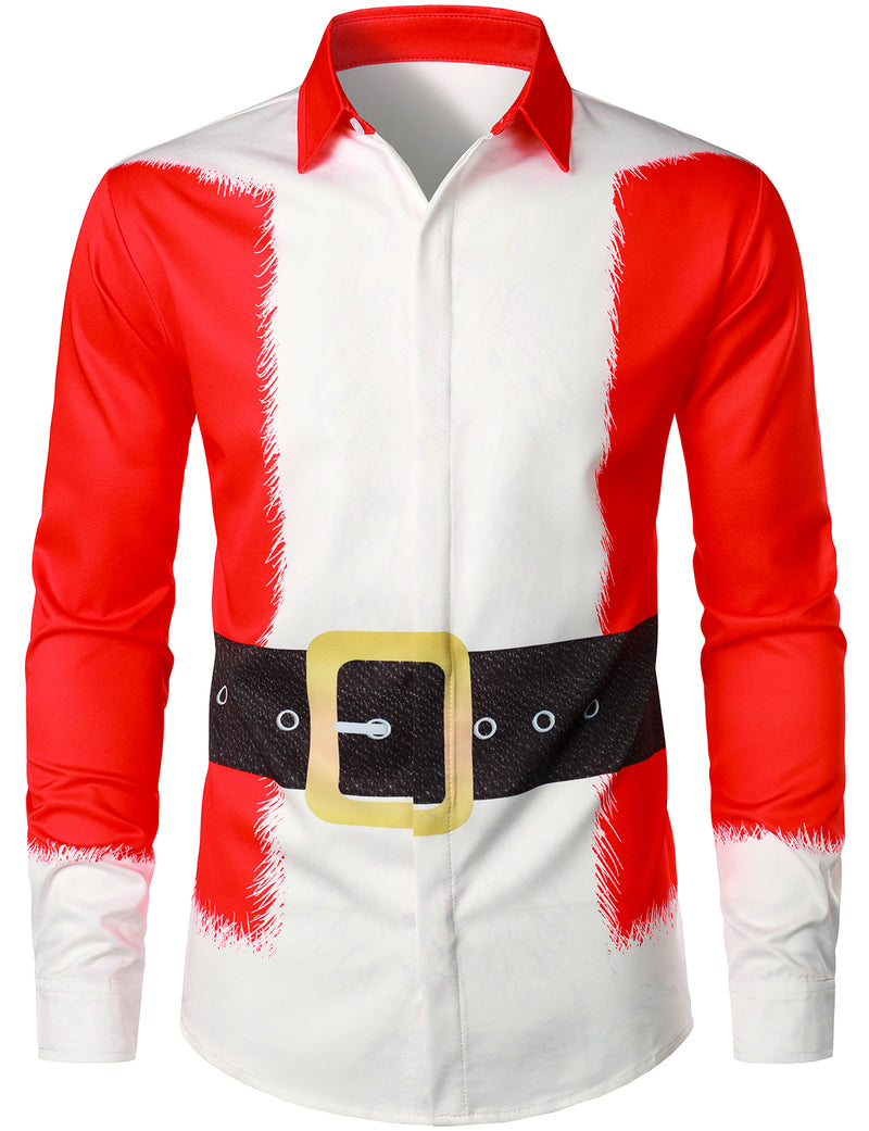 Men's Christmas Santa Claus Xmas Costume Red Funny Outfit Long Sleeve Shirt