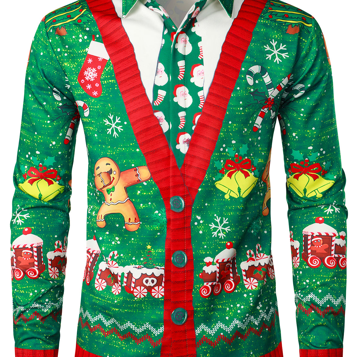 Men's Christmas Crackers Bell Print Funny Outfit Themed Top Long Sleeve Shirt