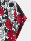 Men's Punk Rock Rose Flower Skull Print Short Sleeve Shirt