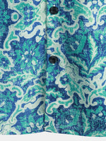 Men's Vintage Print Tropical Pocket Holiday Beach Cruise Button Up Short Sleeve Blue Hawaiian Shirt