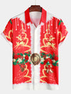 Men's Vintage Christmas Themed Costume Red Funny Lapel Short Sleeve Shirt