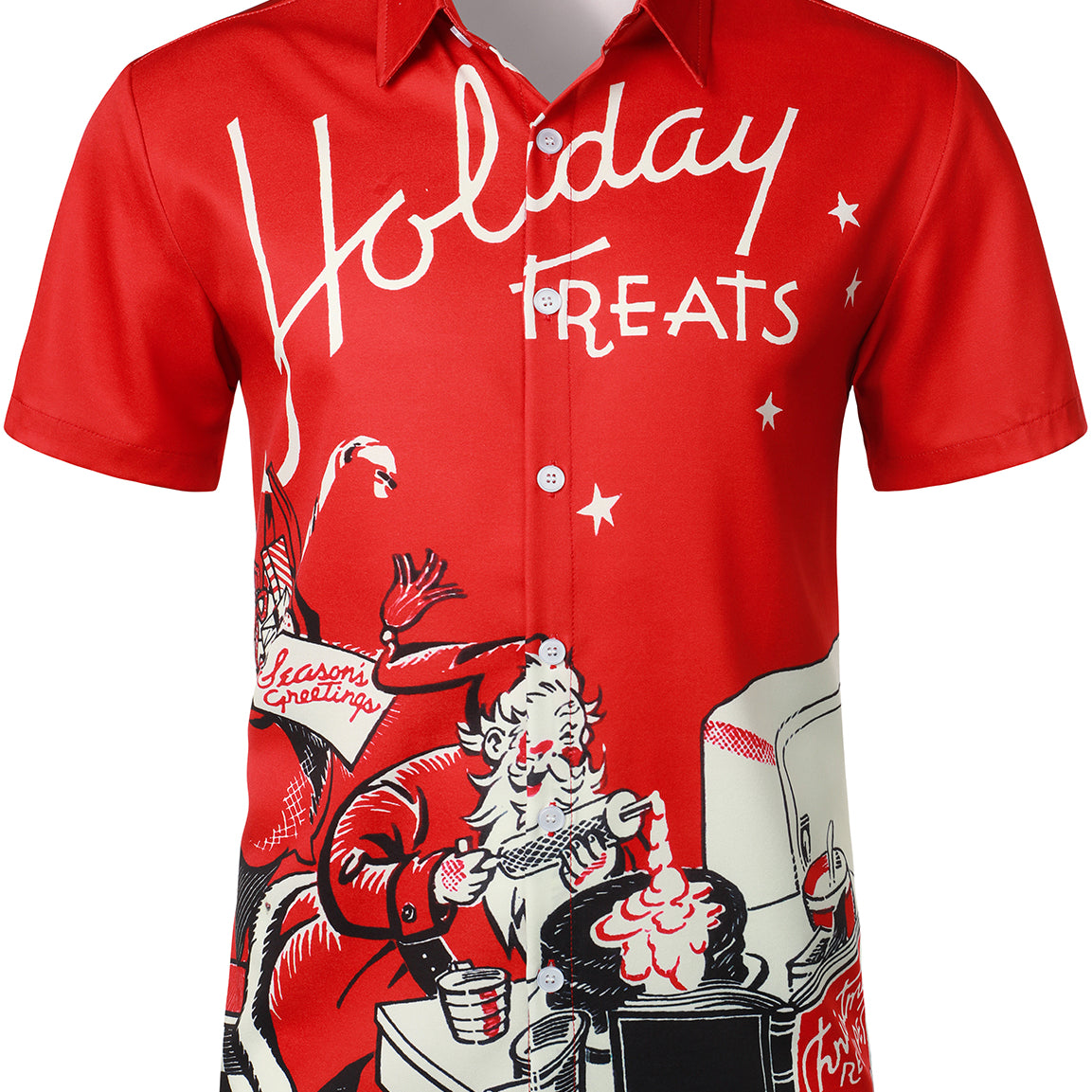 Men's Santa Claus Red Holiday Short Sleeve Christmas Shirt