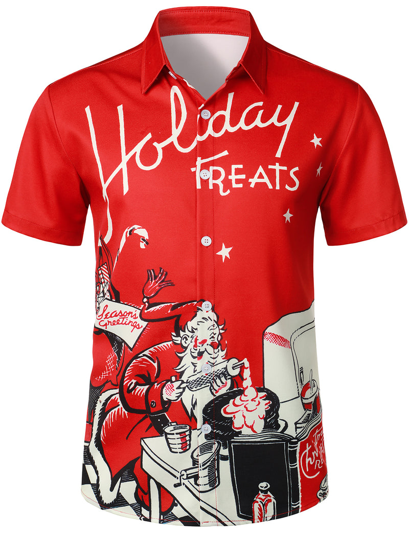 Men's Santa Claus Red Holiday Short Sleeve Christmas Shirt