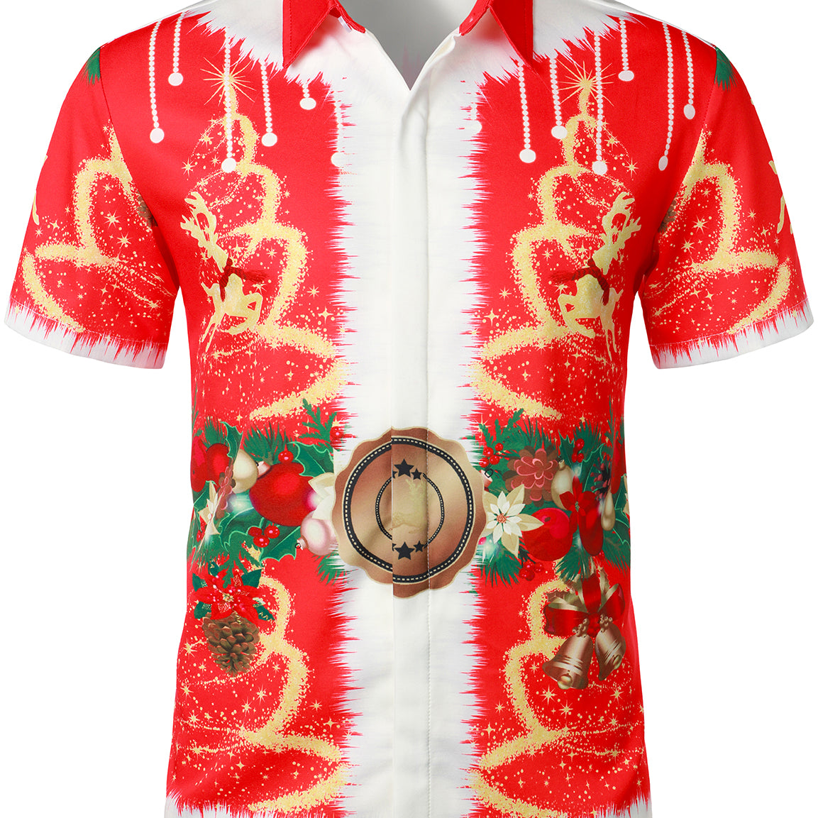 Men's Vintage Christmas Themed Costume Red Funny Lapel Short Sleeve Shirt