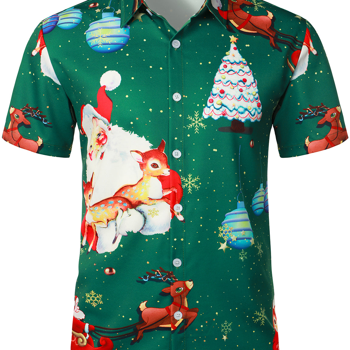 Men's Vintage Santa Claus Elk Print Costume Funny Short Sleeve Christmas Shirt