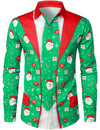 Men's Santa Claus And Candy Gift Print Christmas Green Long Sleeve Shirt