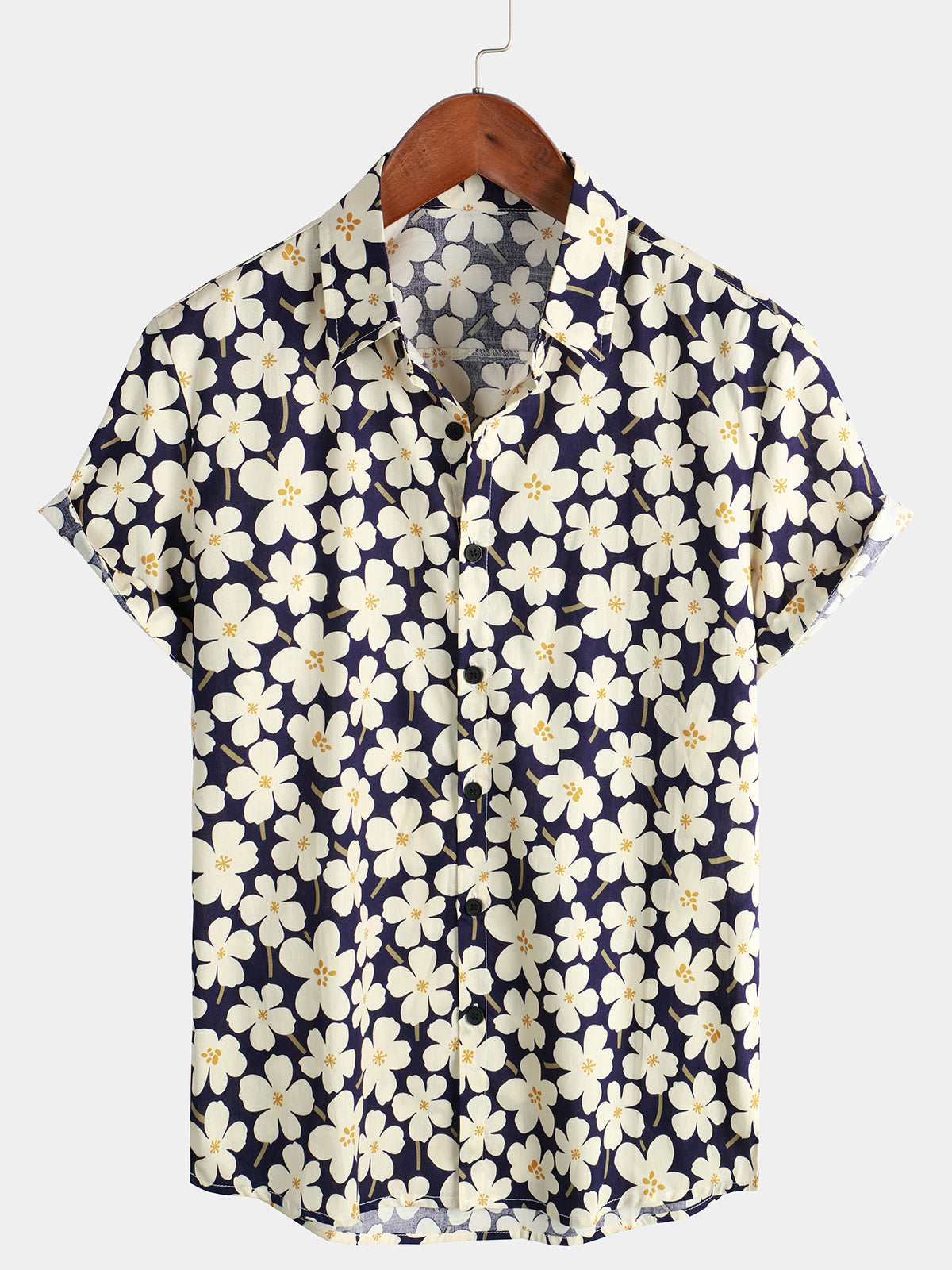 Men's Floral Print Holiday Flower Casual Short Sleeve Shirt