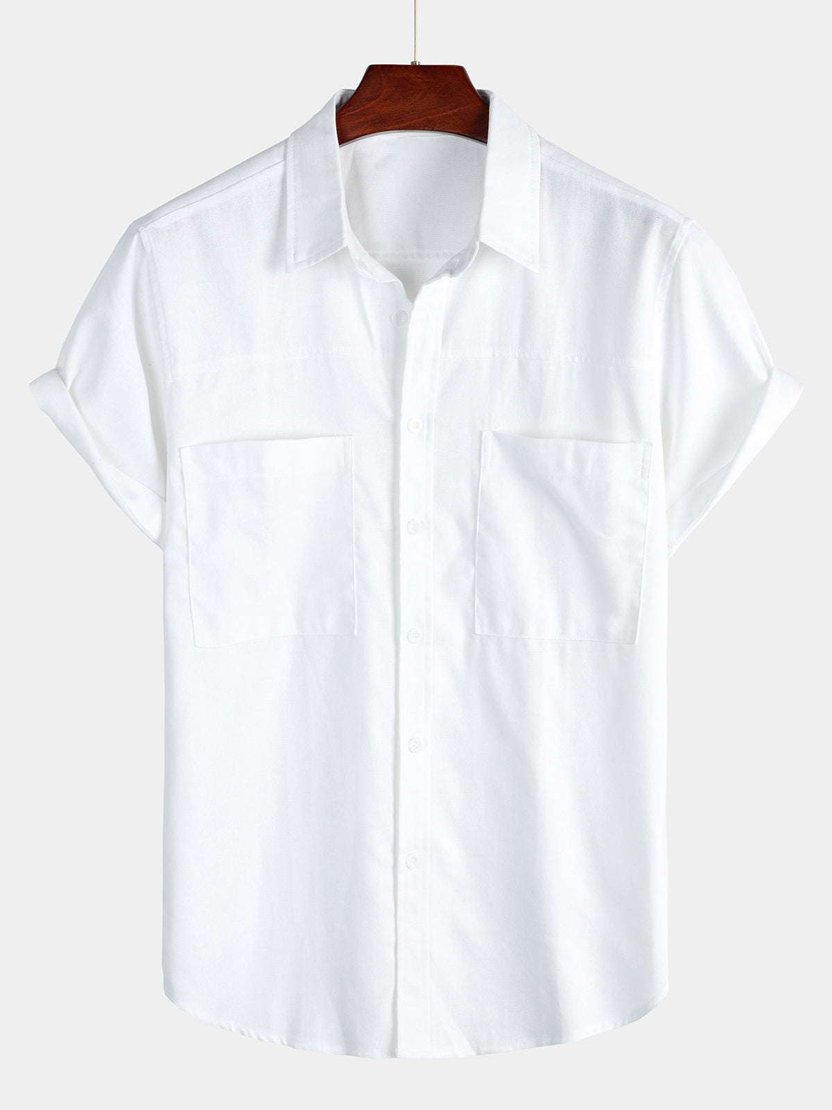 Men's Cotton & Linen Chest Pockets Solid Color Short Sleeve Shirt