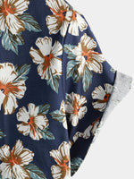 Men's Cotton Floral Print Holiday Flower Hawaiian Short Sleeve Shirt