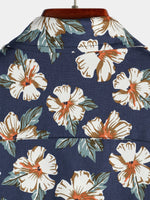 Men's Cotton Floral Print Holiday Flower Hawaiian Short Sleeve Shirt
