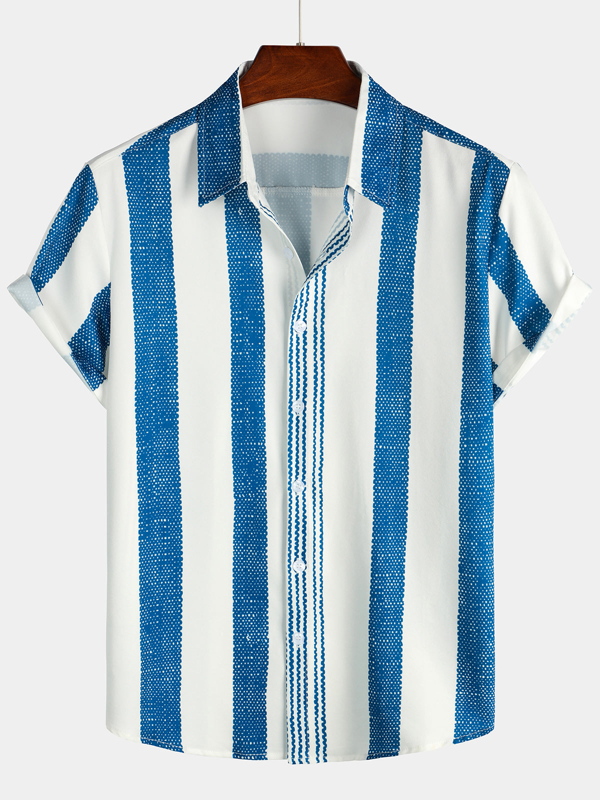 Men's Vintage Blue Vertical Striped Casual Short Sleeve Shirt – Atlanl