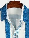 Men's Vintage Blue  Vertical Striped Casual Short Sleeve Shirt