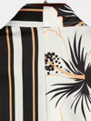 Men's Floral Print Tropical Black and White Striped Beach Hawaiian Short Sleeve Button Up Shirt