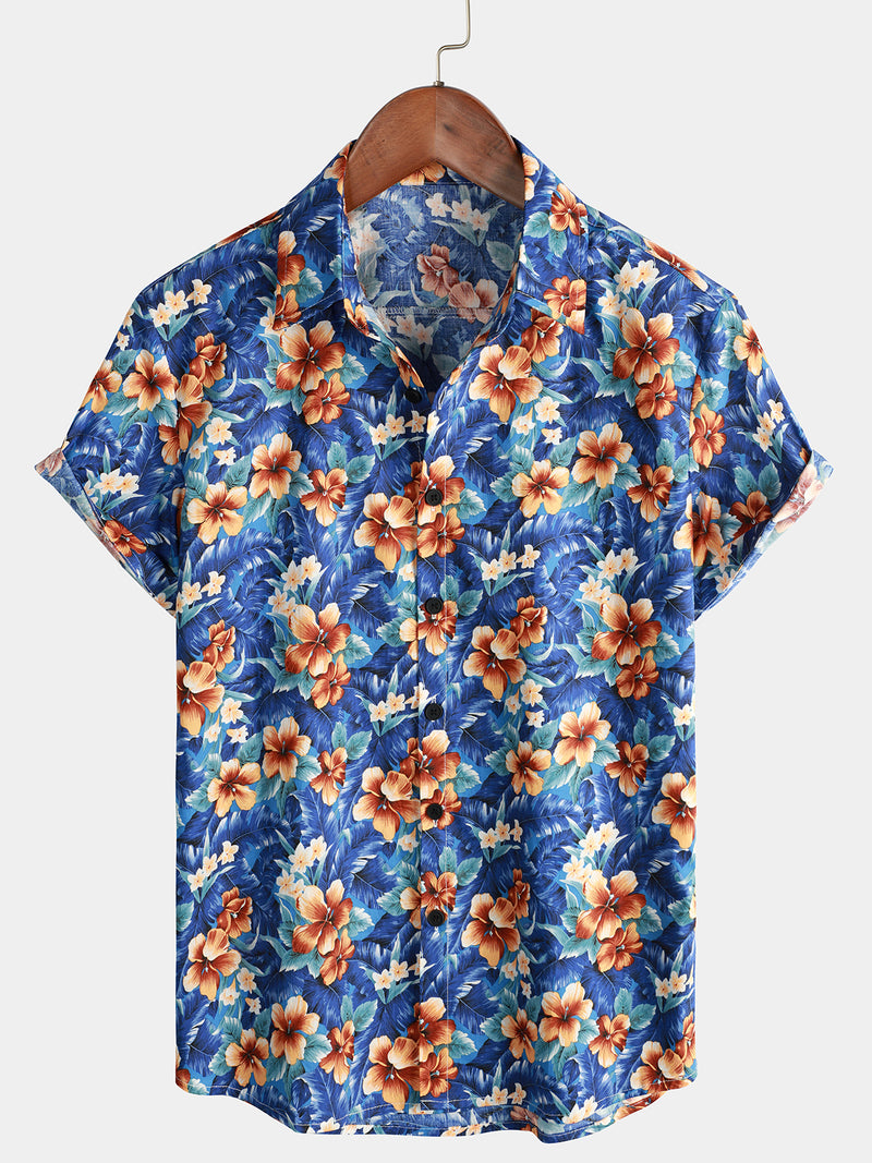 Men's Summer Floral Print Beach Resort Holiday Cotton Aloha Short Slee ...