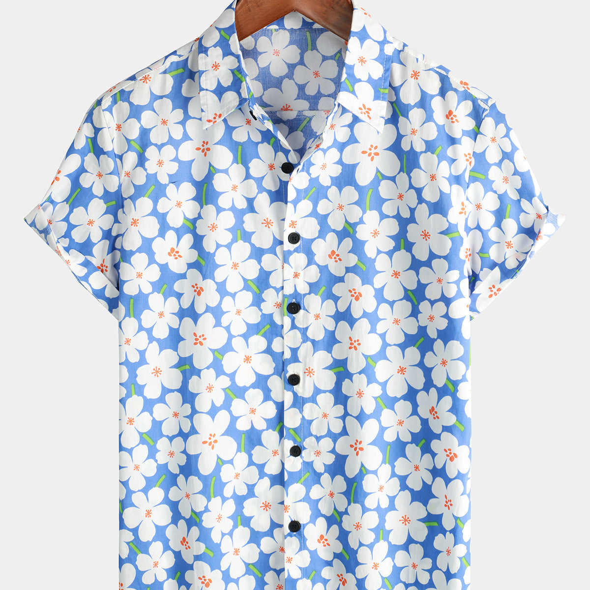 Men's Floral Print Holiday Flower Casual Short Sleeve Shirt