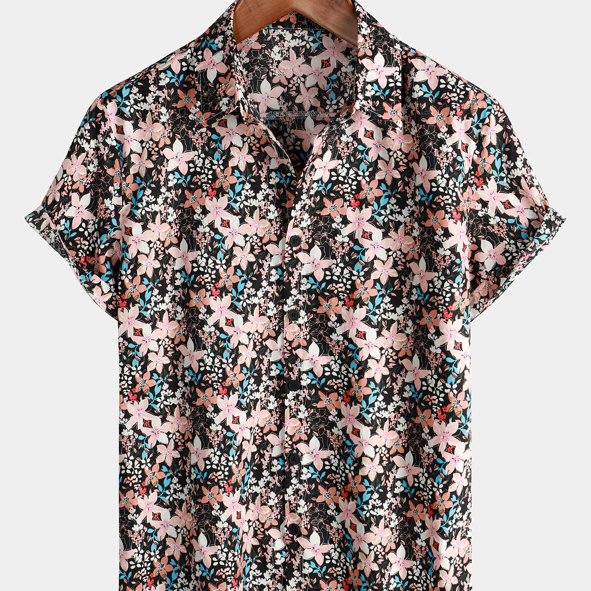 Men's Vintage Floral Print Holiday Casual Lapel Short Sleeve Button Up Shirt