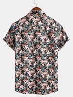 Men's Vintage Floral Print Holiday Casual Lapel Short Sleeve Button Up Shirt