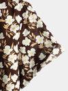 Men's Summer Retro Floral Print Brown Button Up Short Sleeve Shirt