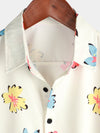 Men's Summer Floral Print White Top Button Up Short Sleeve Shirt