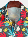 Men's Skull Maple Leafs Button Up Funny Hawaiian Party Rockabilly Summer Holiday Short Sleeve Cool Shirt