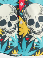 Men's Skull Maple Leafs Button Up Funny Hawaiian Party Rockabilly Summer Holiday Short Sleeve Cool Shirt