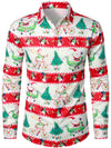 Men's Christmas Tree Santa Reindeer Striped Print Holiday Striped Long Sleeve Shirt