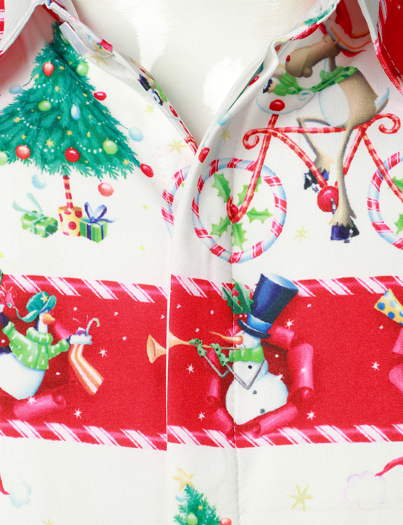 Men's Christmas Tree Santa Reindeer Striped Print Holiday Striped Long Sleeve Shirt