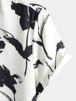 Men's Casual Floral Button Up Black And White Short Sleeve Shirt