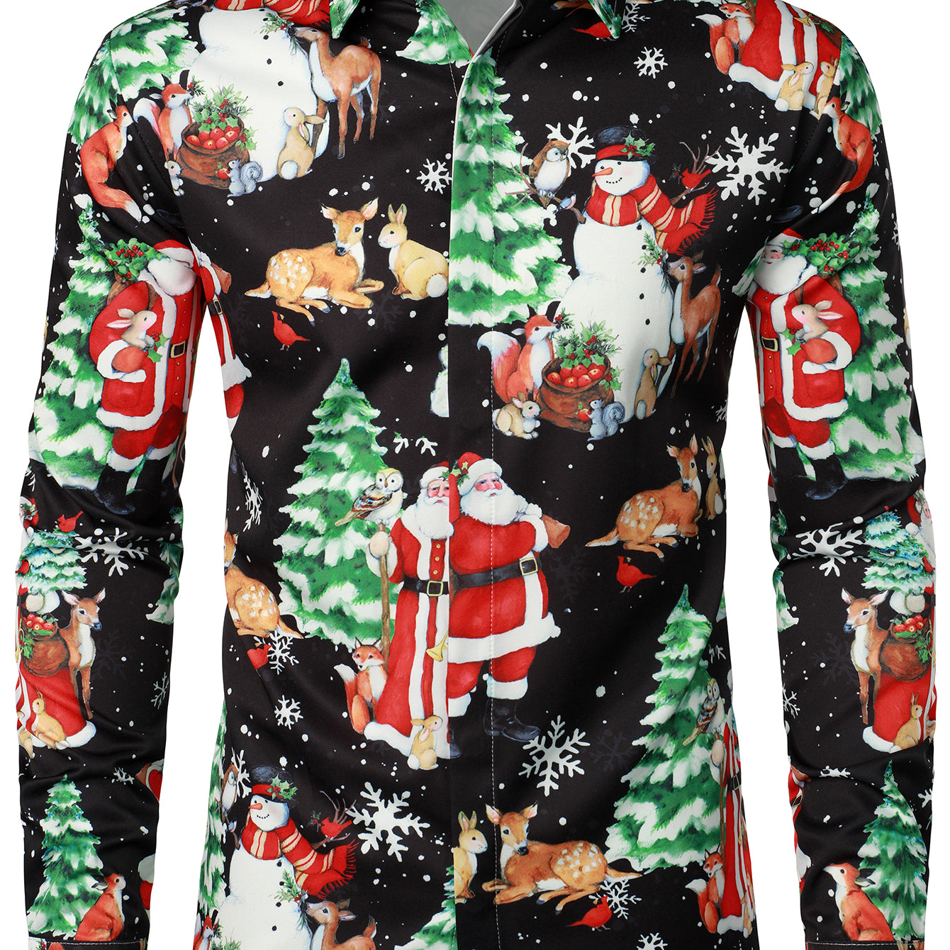 Men's Vintage Santa Claus Snowman Christmas Long Sleeve Shirt