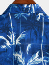 Men's Blue Tropical Coconut Tree Print Aloha Vacation Beach Short Sleeve Hawaiian Shirt