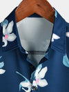 Men's Summer Casual Floral Button Up Navy Blue Short Sleeve Shirt
