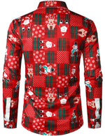 Men's Vintage Red Plaid Funny Holiday Ugly Christmas Long Sleeve Shirt