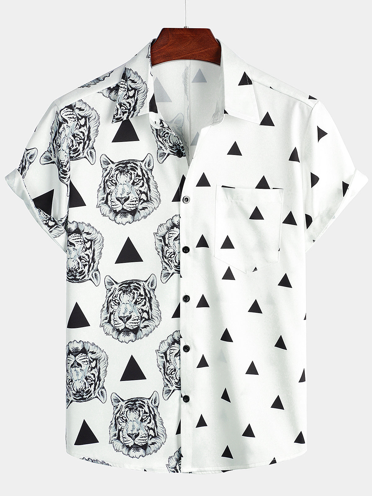 Men's Tiger Print Summer Pocket Casual Short Sleeve Shirt