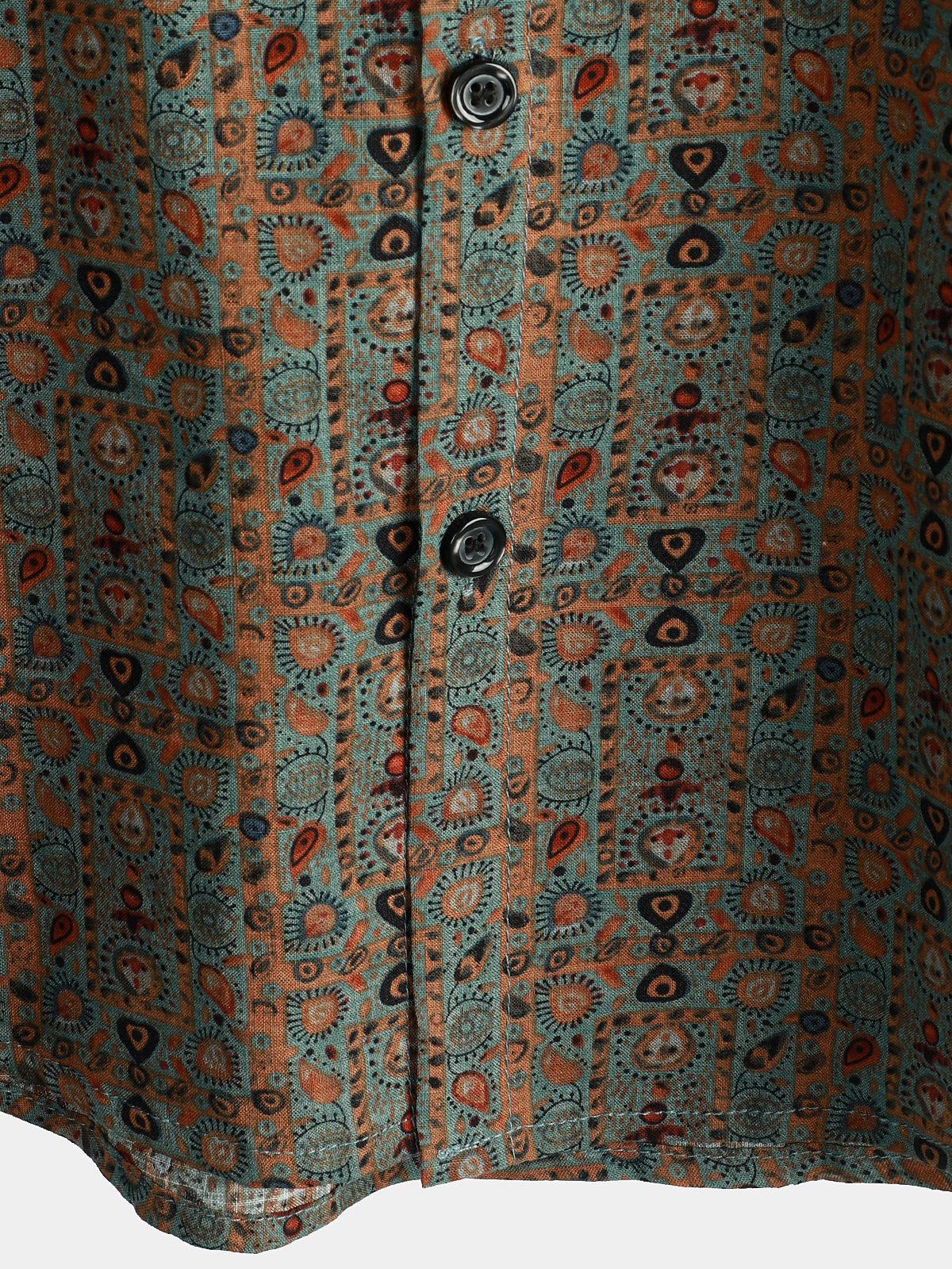 Men's Vintage Paisley Print 70s Button Up Green Boho Retro Tribal