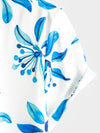 Men's Bule Flower Casual Floral Button Up Short Sleeve Summer Holiday Beach Shirt