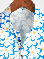 Men's Casual Blue Floral Button Short Sleeve Summer Holiday Beach Shirt